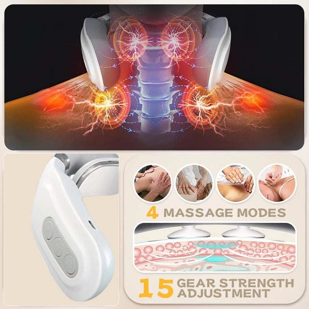 Masseur Cervical Électrique – 4 Modes, Chaleur 42°C & 15 Niveaux